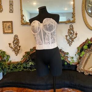 Vintage Goddess Floral Lace Bridal Longline Bra Bustier Underwire Size 38C White